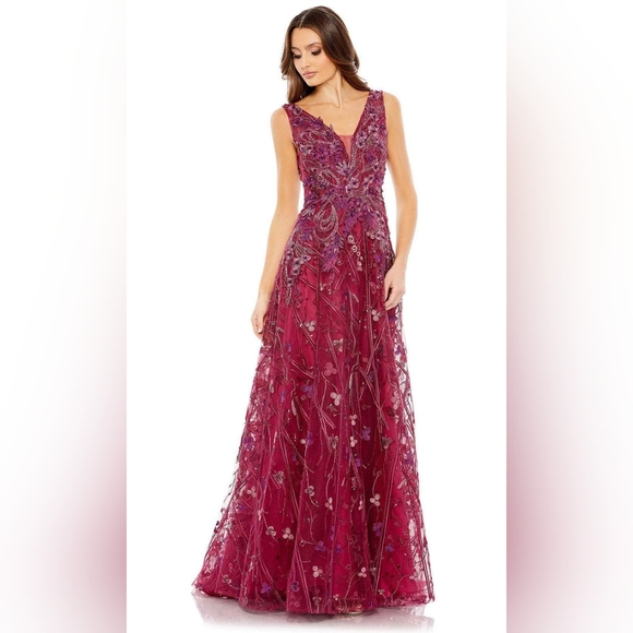 Mac Duggal Dresses & Skirts - NWT Sz 14 Ieena for Mac Duggal 20265 Berry Embroidered Sleeveless A Line Gown